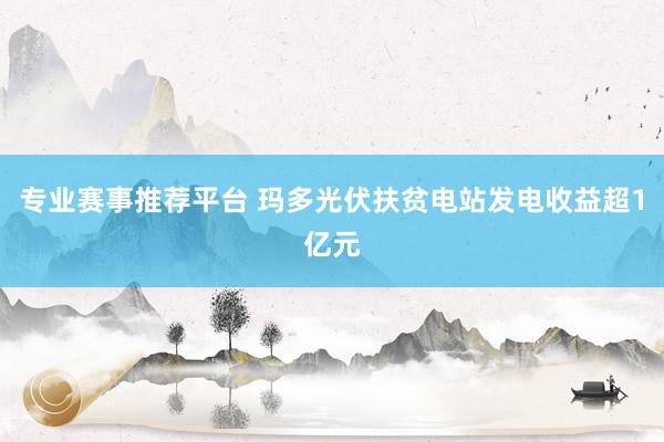 专业赛事推荐平台 玛多光伏扶贫电站发电收益超1亿元